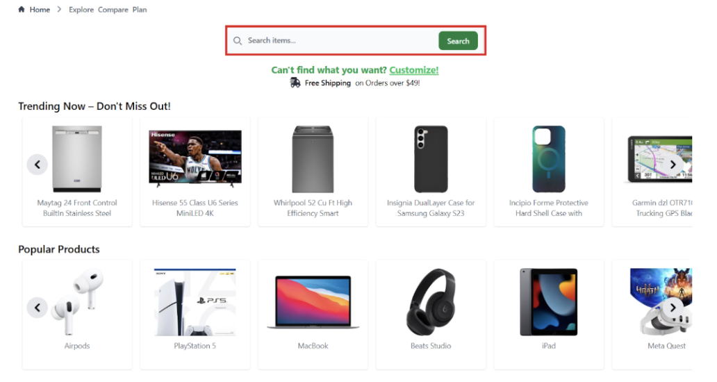 Search for a product